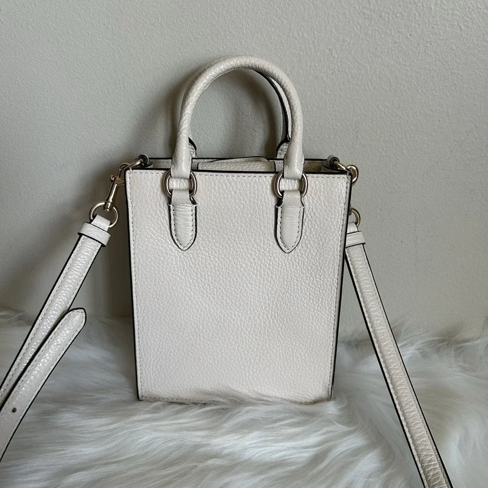 Coach North South Mini Tote Chalk White Pebbled Leather Crossbody Bag Excellent - Picture 2 of 9